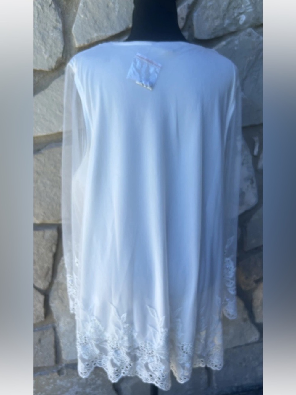 Roaman's Embellished Mesh Overlay Tunic Top 22W Ivory Crochet Lace Pearl NEW - Picture 10 of 12